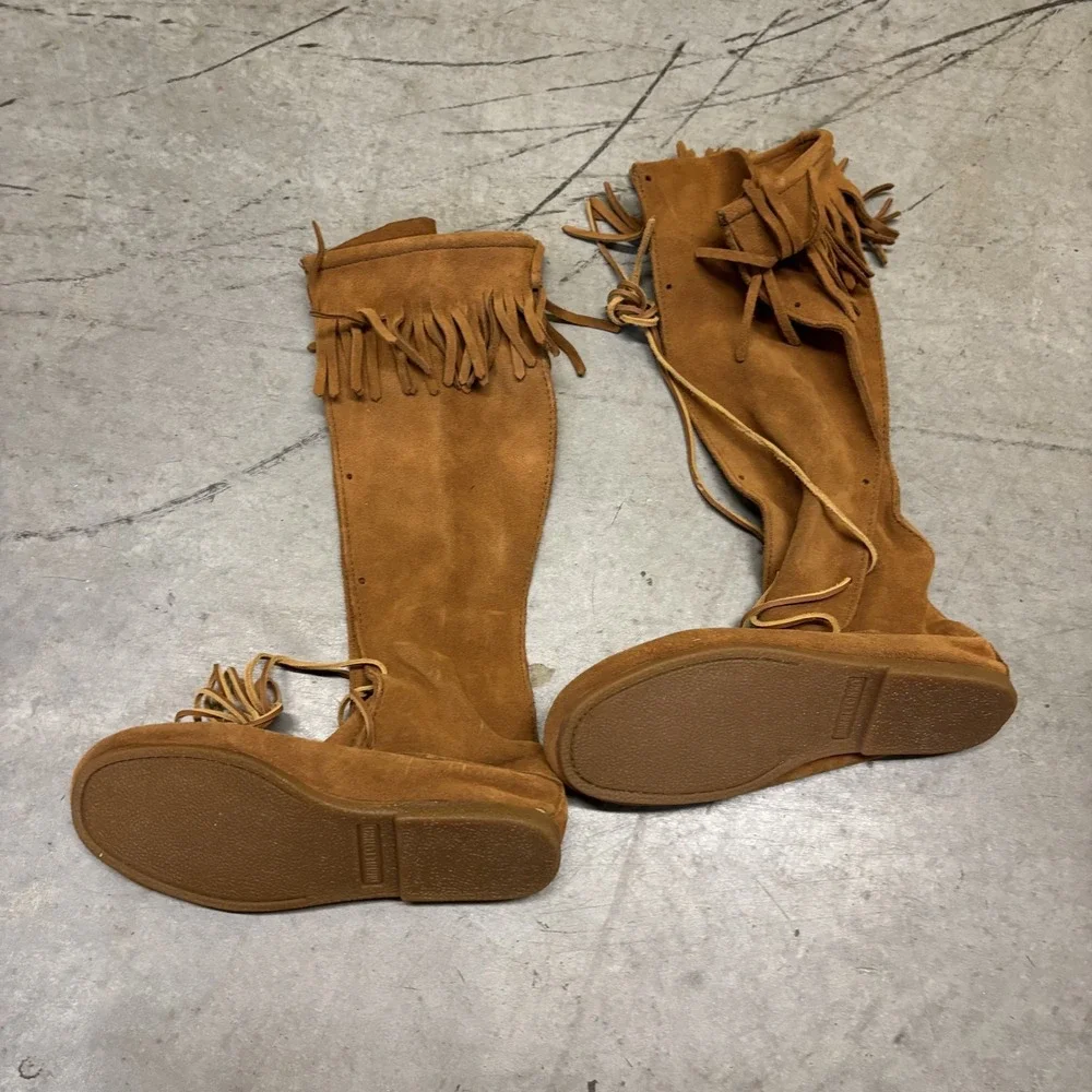 Minnetonka Front Lace Knee High Boots Men's 10 Brown 1922 Renfaire Festival